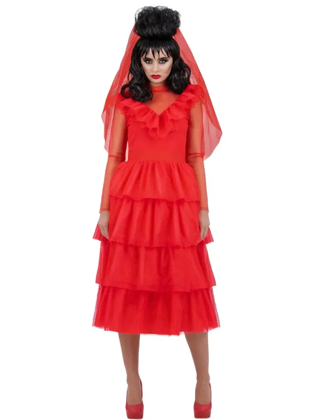 Smiffys Beetlejuice Costume Lydia Sposa Rossa Donna
