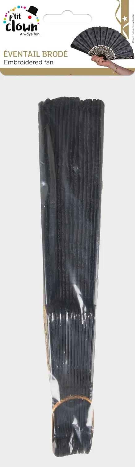 P'tit Clown 62452 ventaglio pieghevole nero 45 cm ricamato