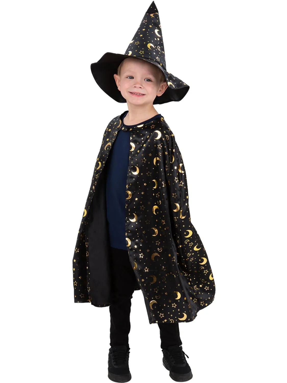 Smiffys Wizard Kit costume mago bambino nero oro