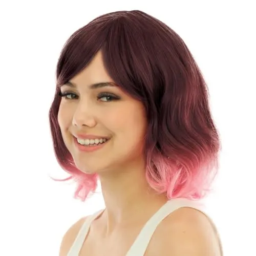 P'tit Clown parrucca semilunga rosa con frangia