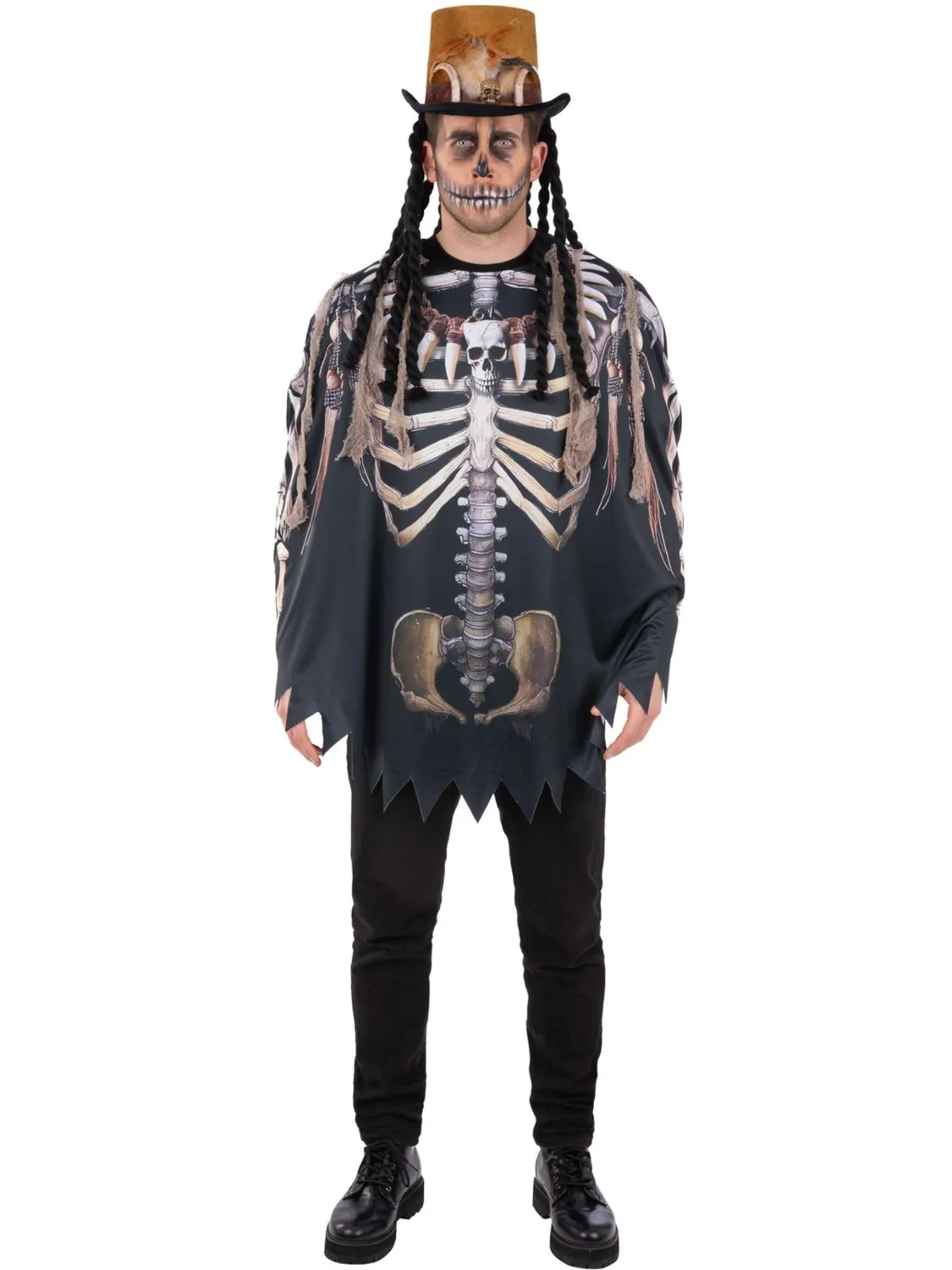 Smiffys Voodoo Witch Doctor poncho scheletro adulto unico