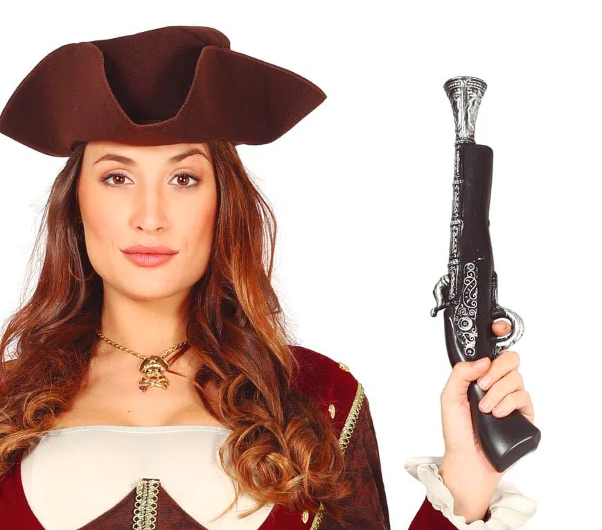 Guirca pistola trabucco pirata 42 cm marrone argento