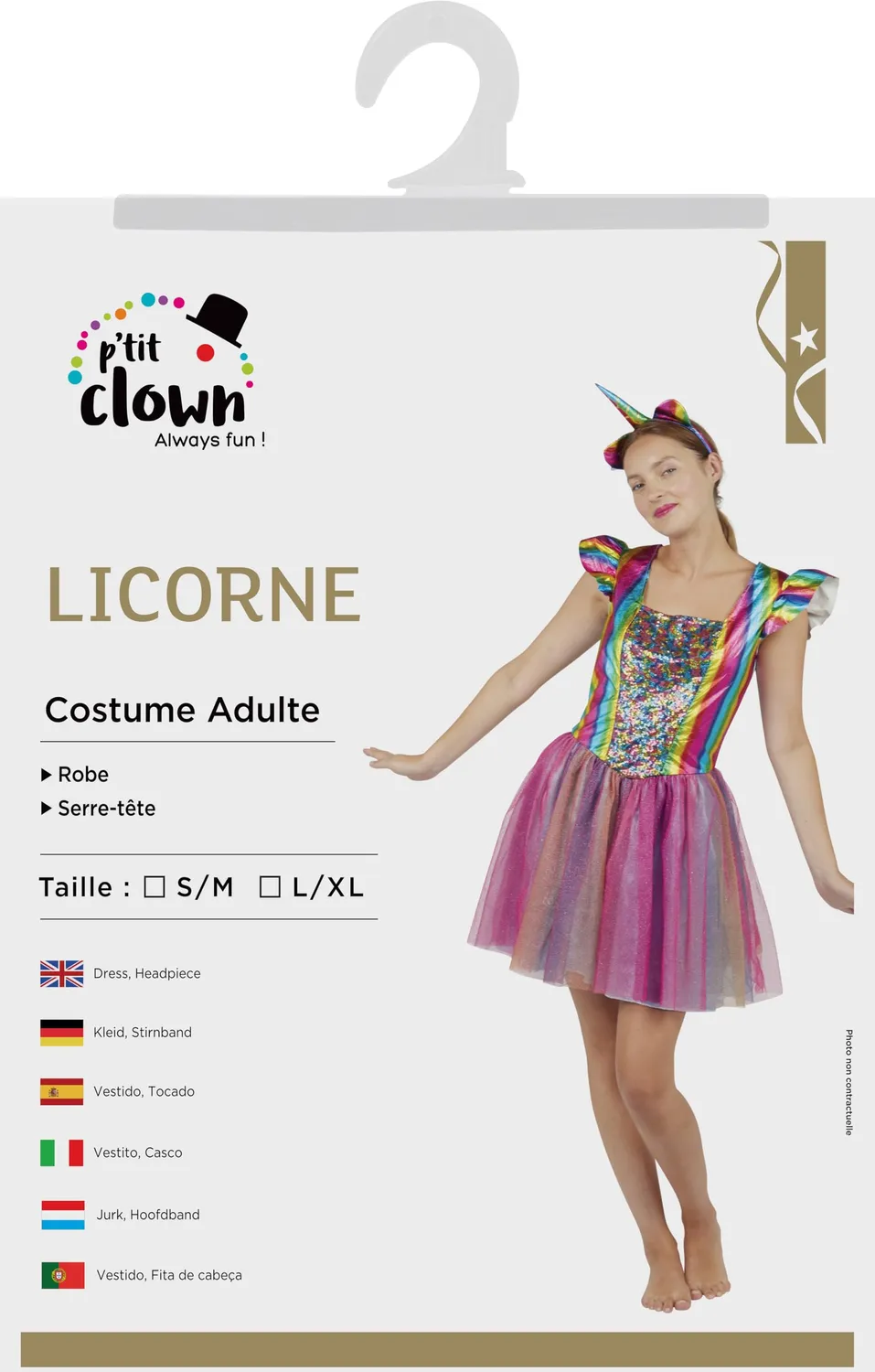 P'tit Clown re21151 costume unicorno arcobaleno L/XL