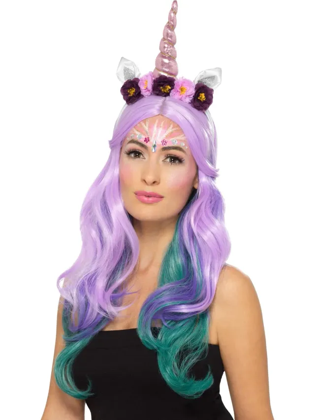 Smiffys Unicorn kit trucco aqua glitter gemme viso