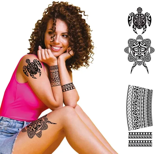 Fiestas Guirca Tatuaggi Maori Tribali Temporanei Neri