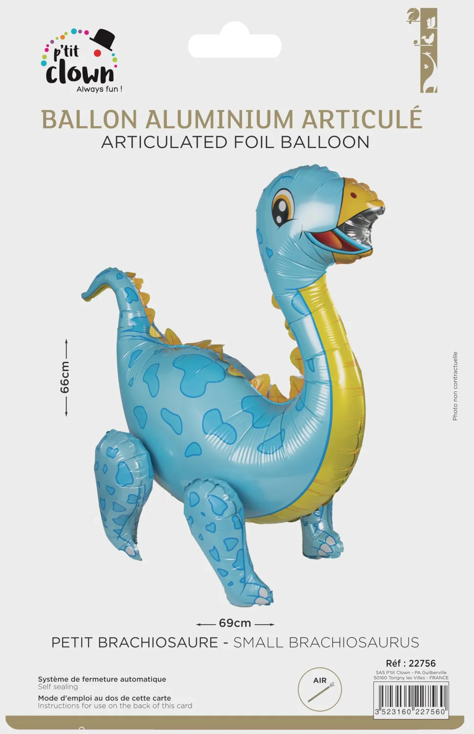 P'tit Clown brachiosauro palloncino alluminio snodato piccolo