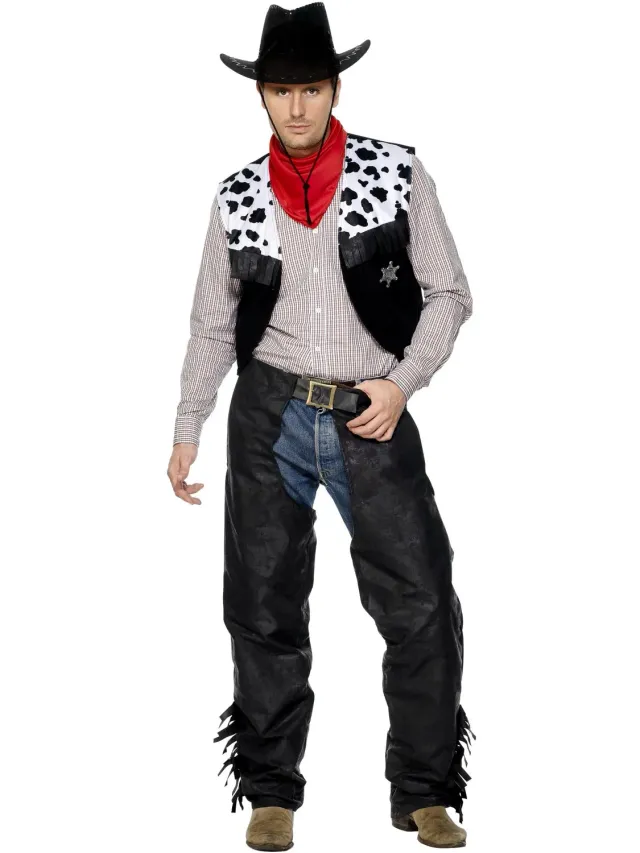 Smiffys Cowboy costume uomo nero con chaps M 38-40