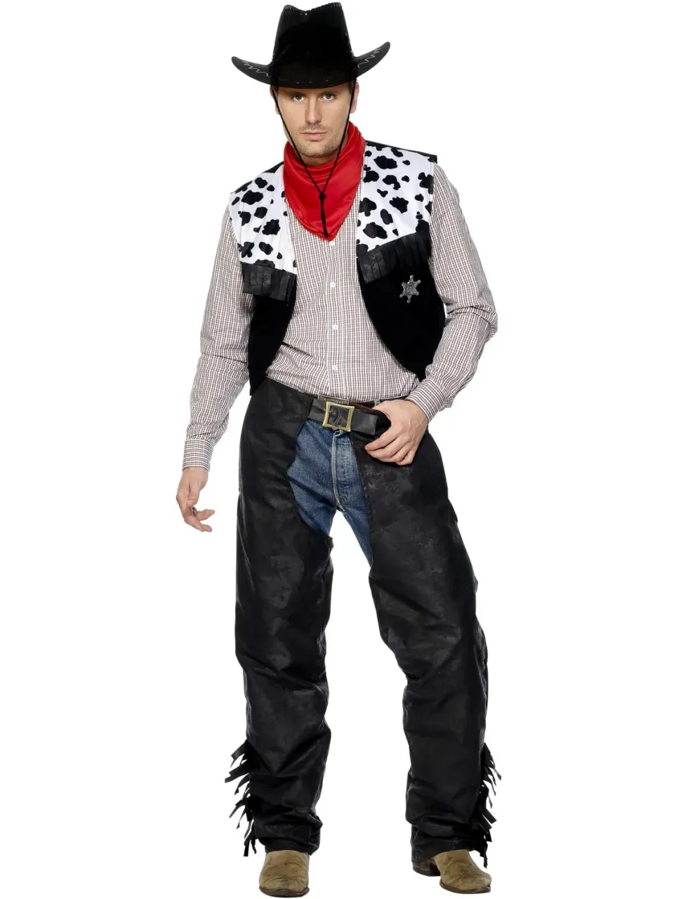 Smiffys Cowboy costume uomo nero con chaps M 38-40