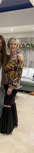 Smiffys Hippie costume donna top fiori pantaloni neri