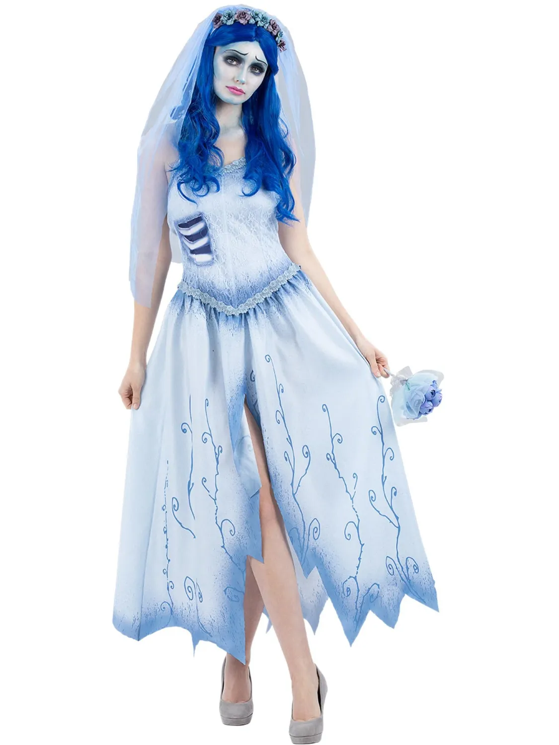 Smiffys Corpse Bride Emily costume sposa donna blu con velo