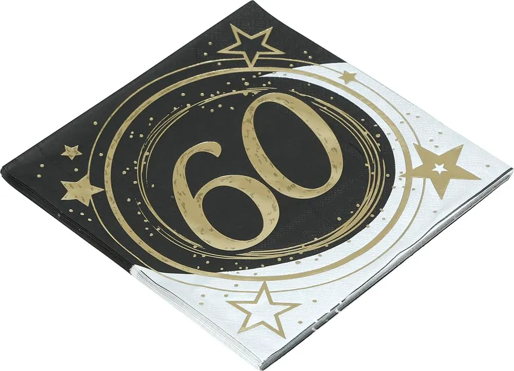 Fiestas Guirca 60 Anni tovaglioli oro nero 12 pezzi