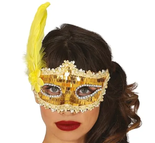 Fiestas Guirca Maschera Oro Piuma veneziana