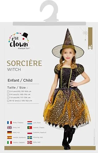 P'tit Clown Strega Nero Arancione costume S media lunghezza
