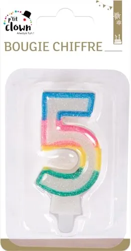 P'tit Clown candela numero arcobaleno glitter