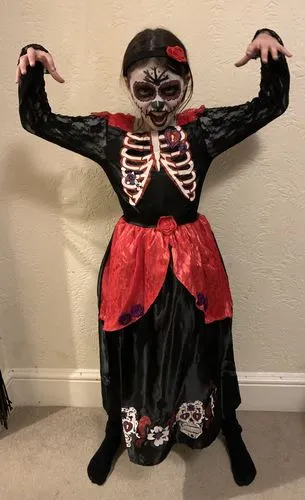 Smiffys Day of the Dead costume bambina 7-9 anni nero
