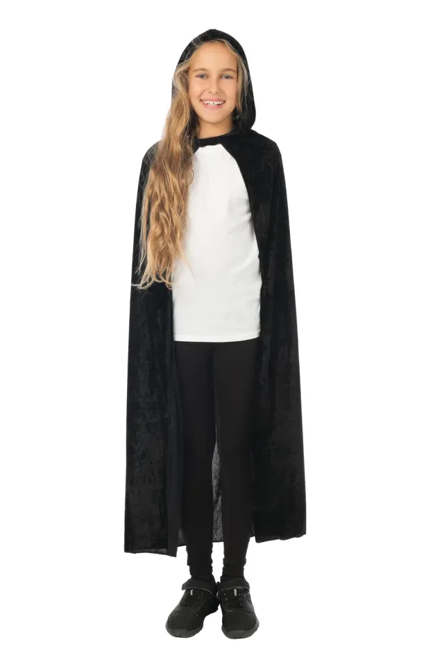 P'tit Clown Mantello Velluto Cappuccio Nero Bambino 100 Cm