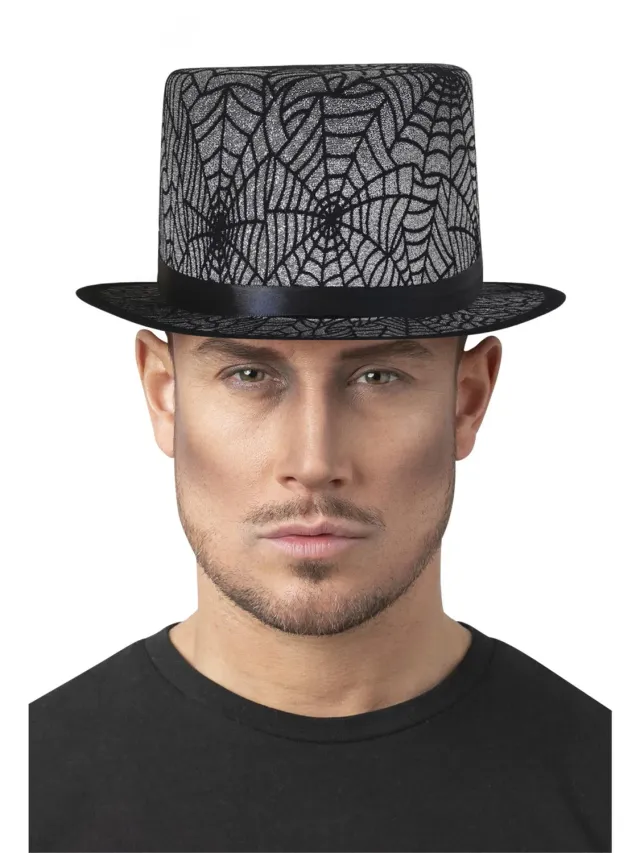Smiffys Spider Web Cappello Cilindro Nero Halloween