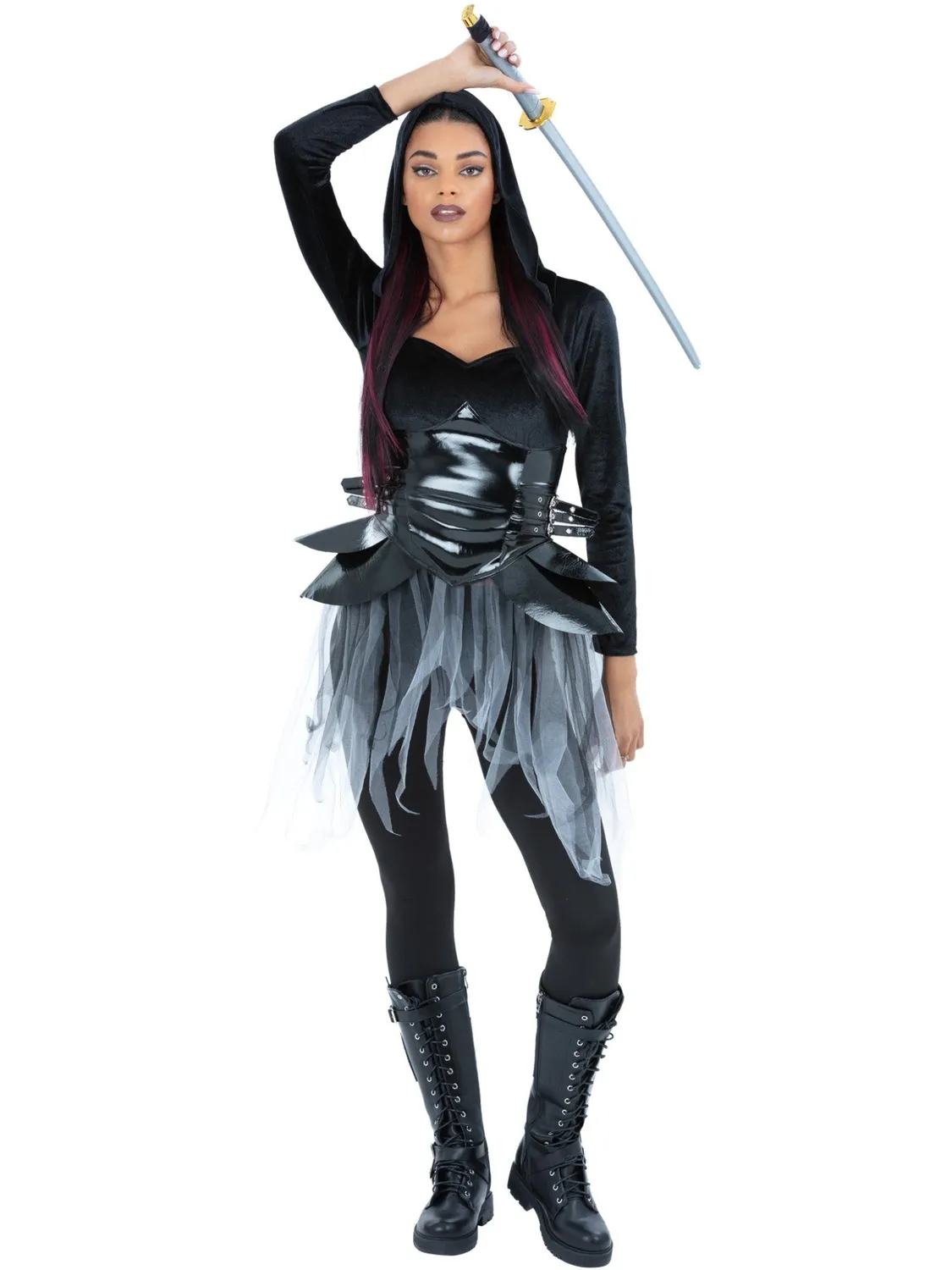 Smiffys Dark Warrior Costume Donna Nero Grigio