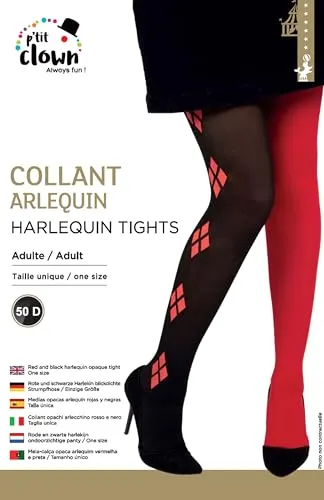 P'tit Clown 22165 collant Arlecchino adulto rosso nero rombi