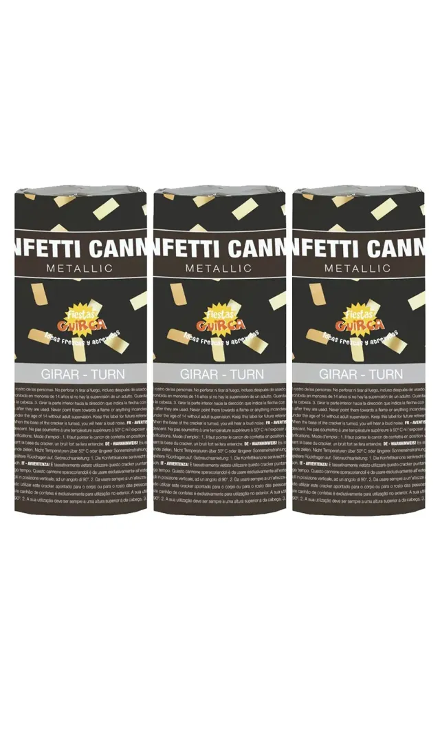 Guirca cannoni coriandoli oro 10,5 cm confezione 3 pz