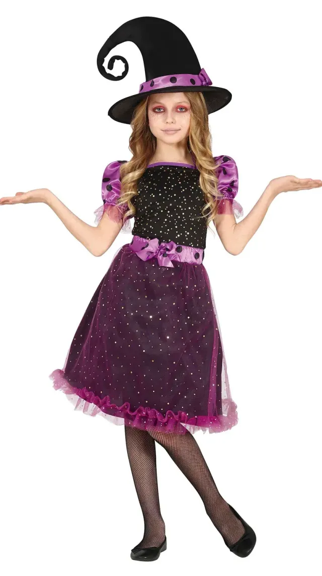 Fiestas Guirca Strega Cora costume bambina viola nero