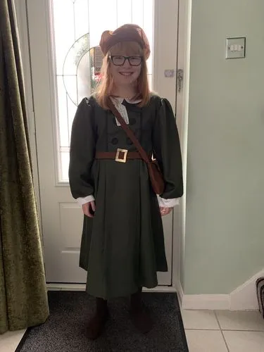 Smiffys Evacuee costume bambina verde con borsa 7-9 anni