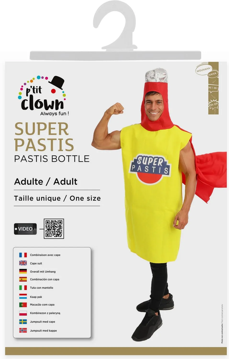 P'tit Clown Super Pastis 46052 costume bottiglia adulto giallo taglia unica
