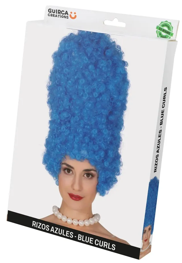 Guirca Parrucca Riccia Blu parrucca blu 40 cm sintetica