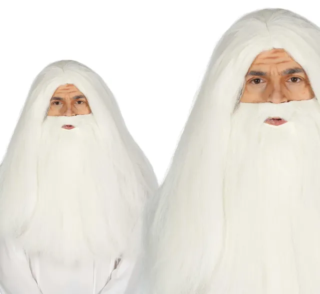 Guirca Mago Santone parrucca e barba bianche adulto