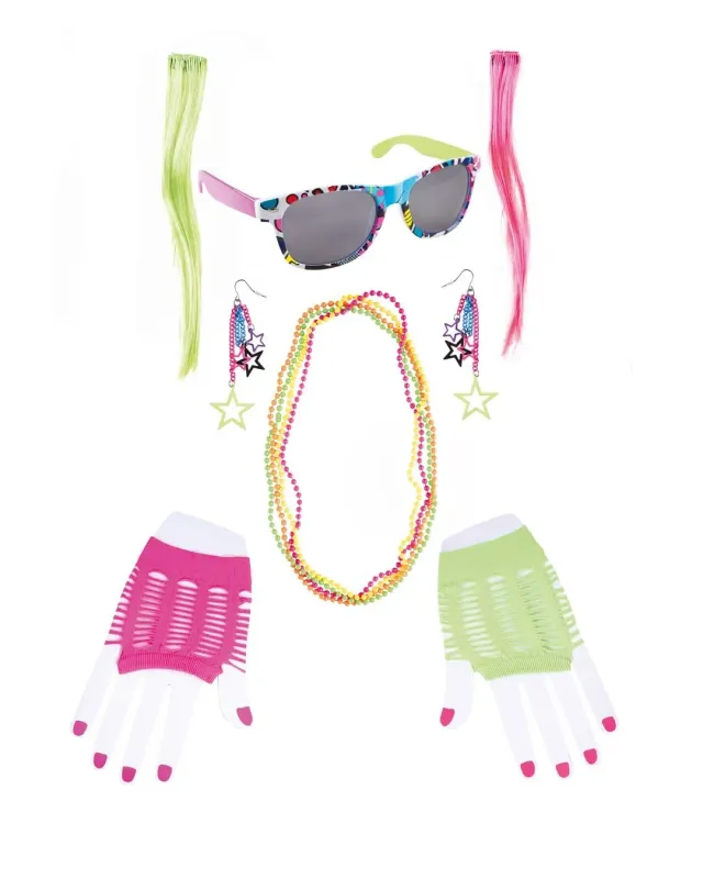 P'tit Clown Set Anni 80 Kit Travestimento Fluo Taglia Unica