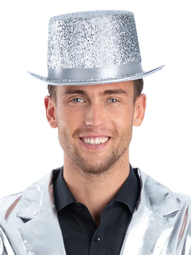 Smiffys Metallic Silver Lurex cilindro argento glitter unisex