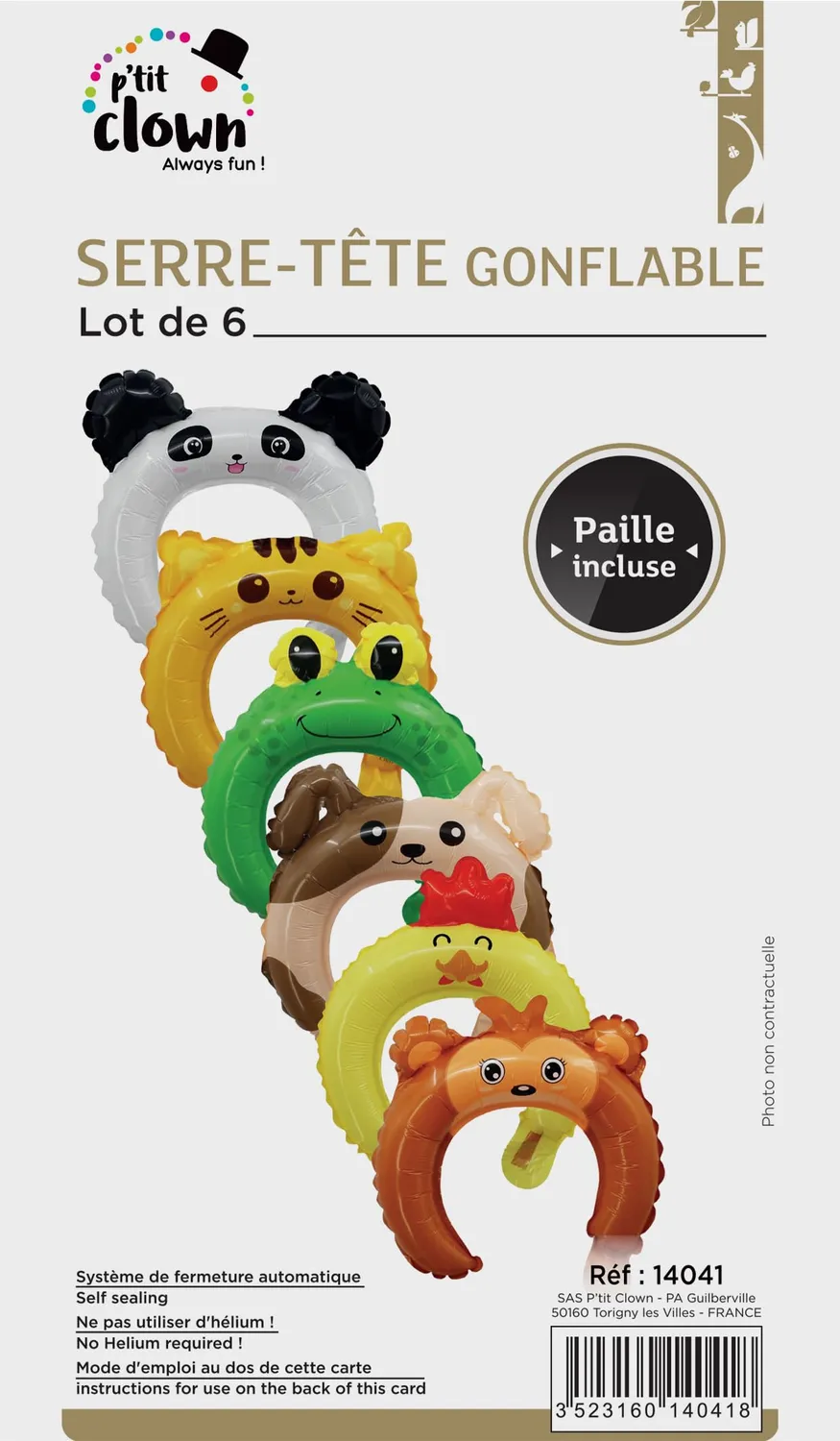P'tit Clown 14041 Cerchietto Gonfiabile Animali 6 Pezzi