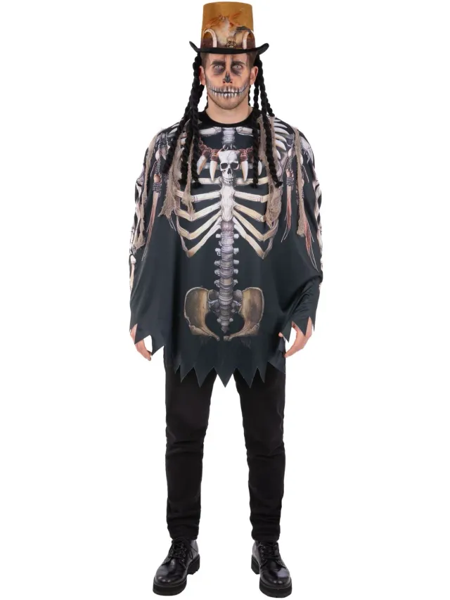 Smiffys Voodoo Witch Doctor poncho scheletro adulto unico