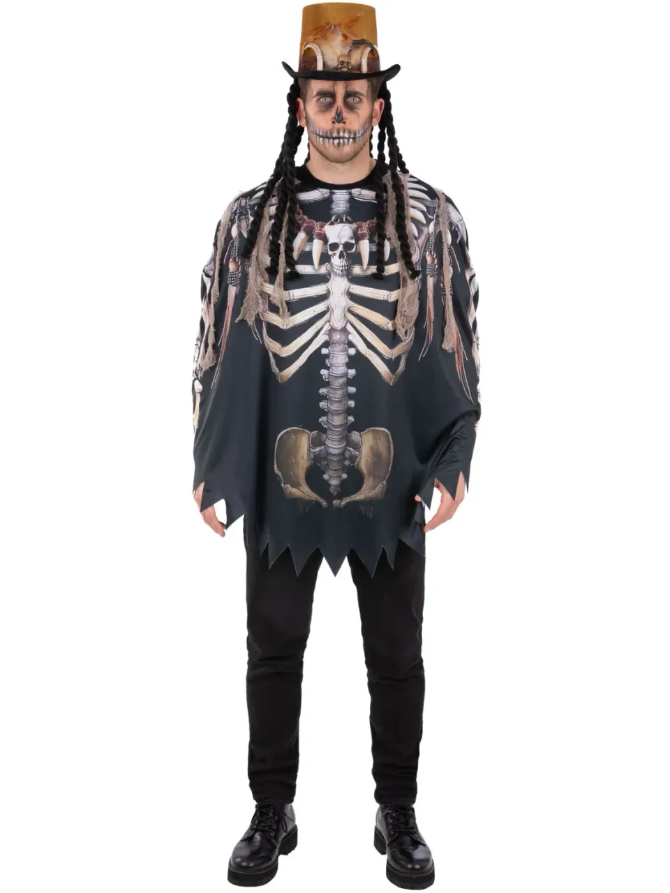 Smiffys Voodoo Witch Doctor poncho scheletro adulto unico