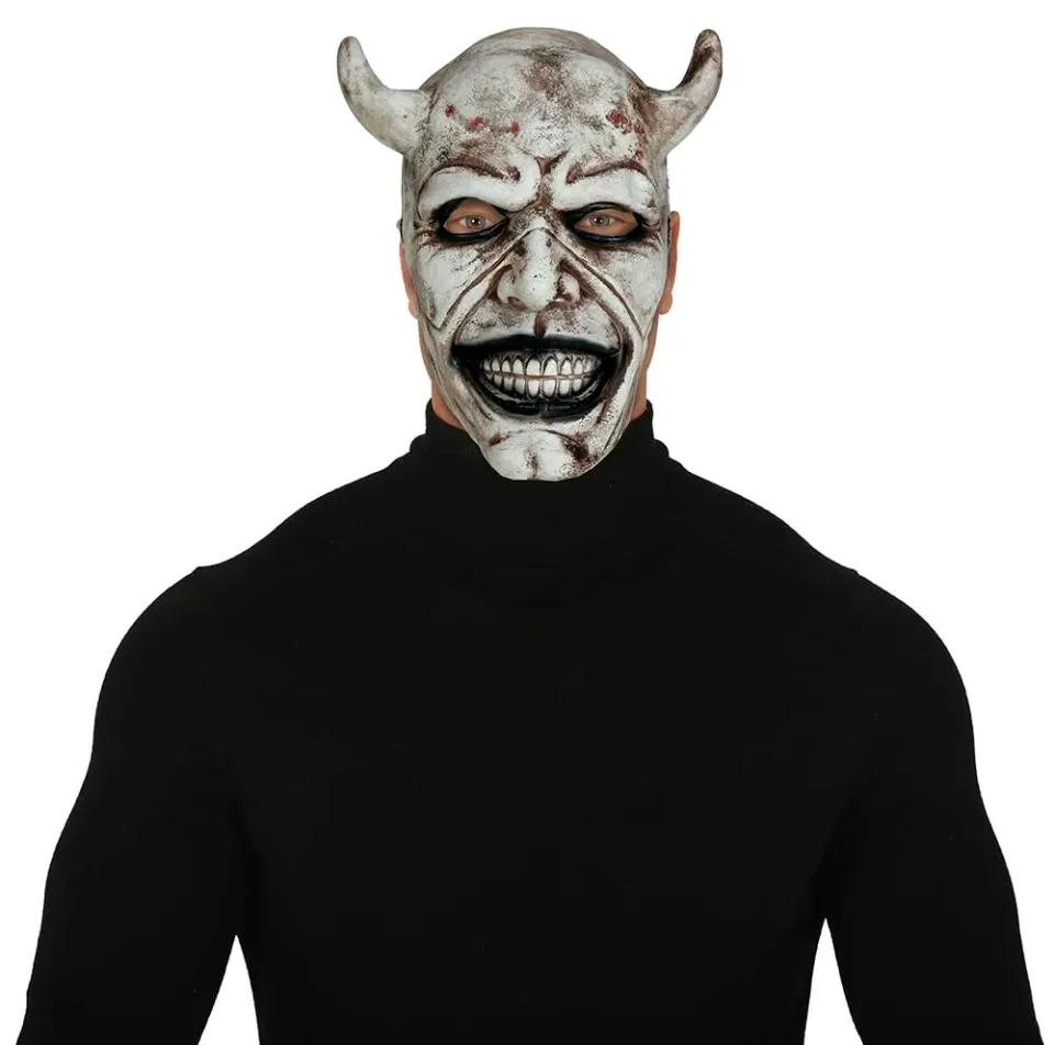 Guirca maschera demone adulto bianco grigio viso intero