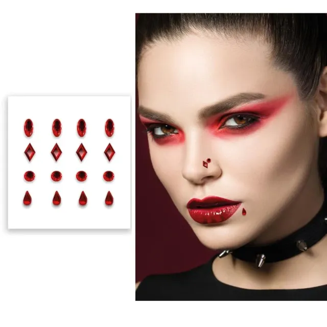 Fiestas Guirca Sticker Jewel Face Falso Piercing adesivi rosso argento