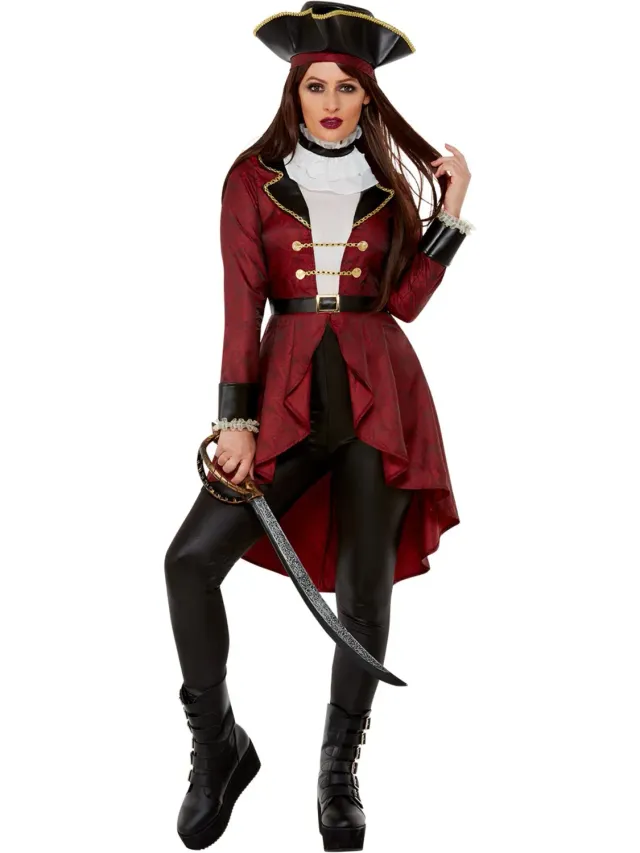 Smiffys Deluxe Swashbuckler costume pirata S donna bordeaux