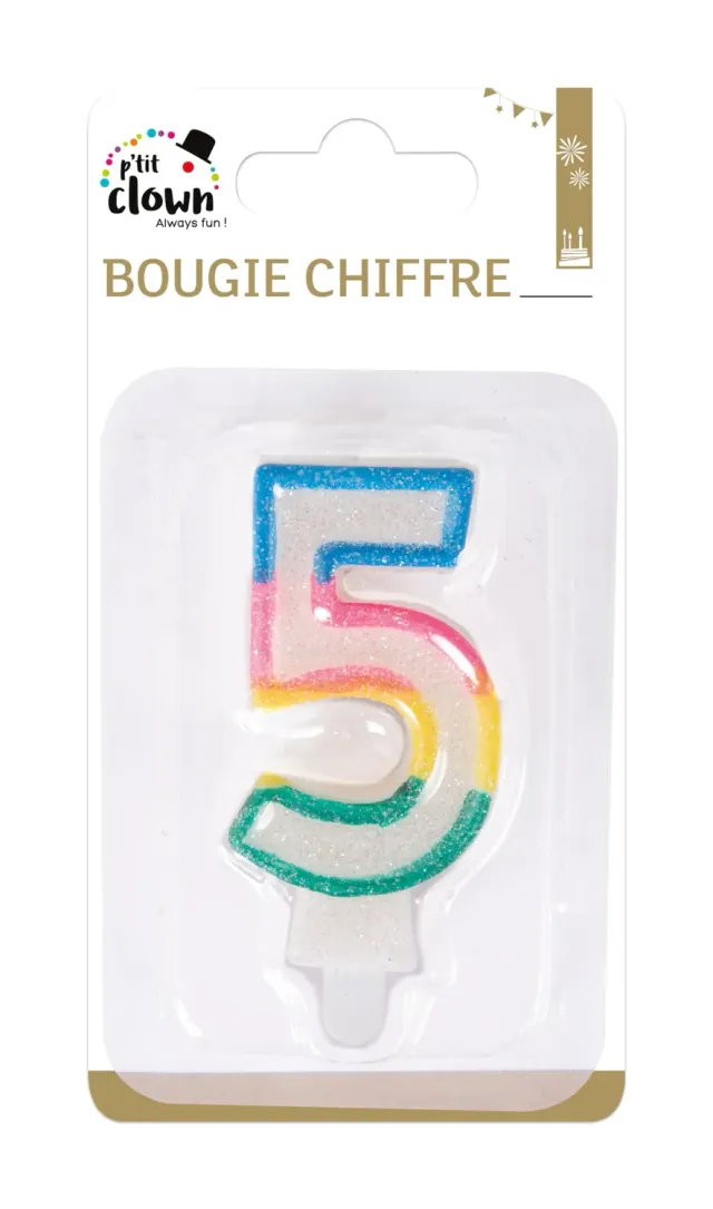 P'tit Clown candela numero arcobaleno glitter