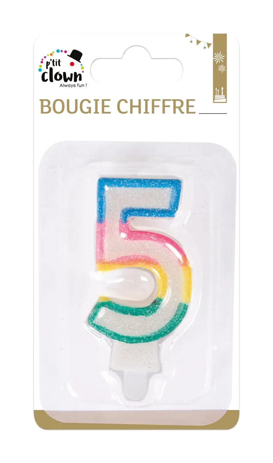 P'tit Clown candela numero arcobaleno glitter