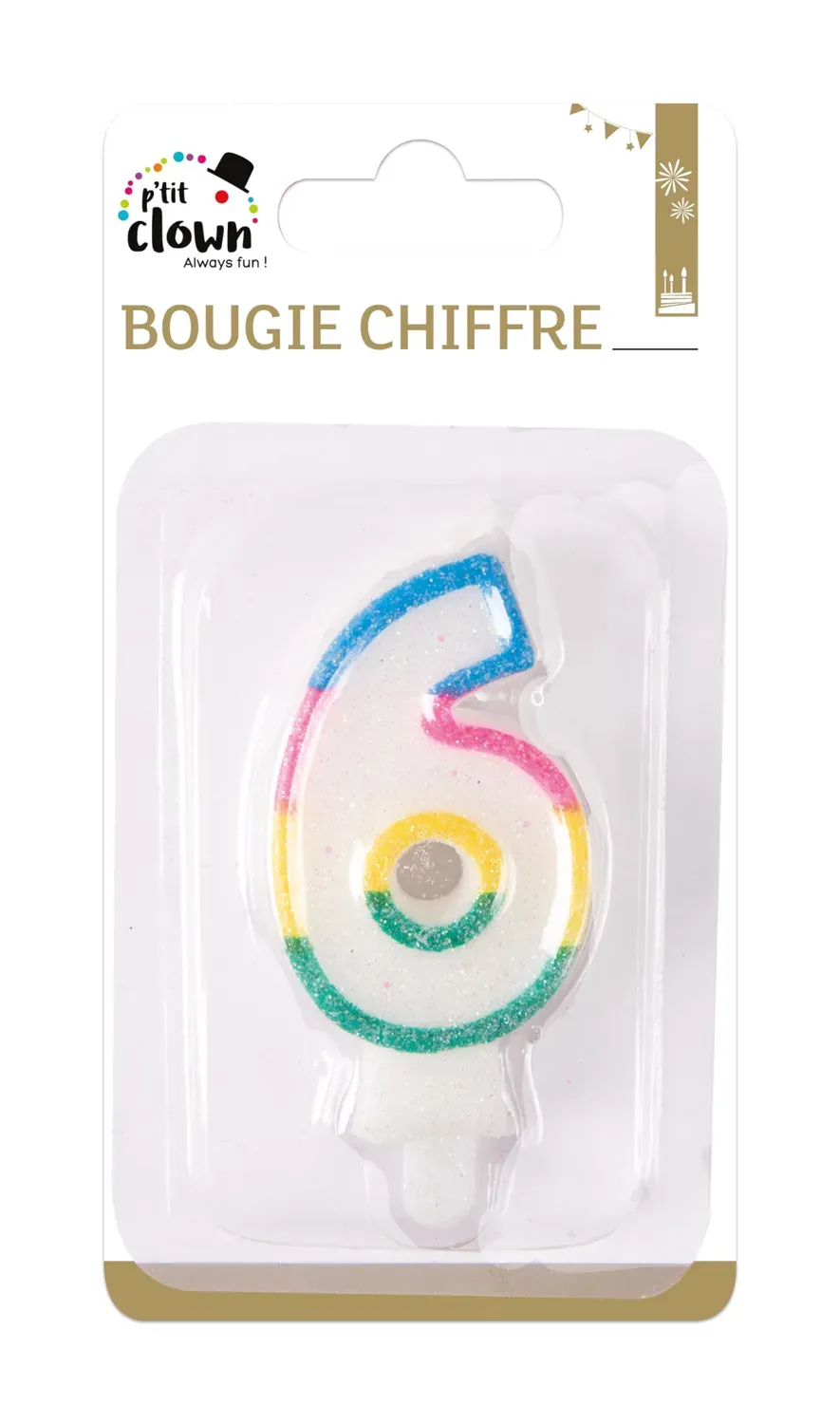 P'tit Clown Fantasia Candele Torta 6 Pezzi Festa