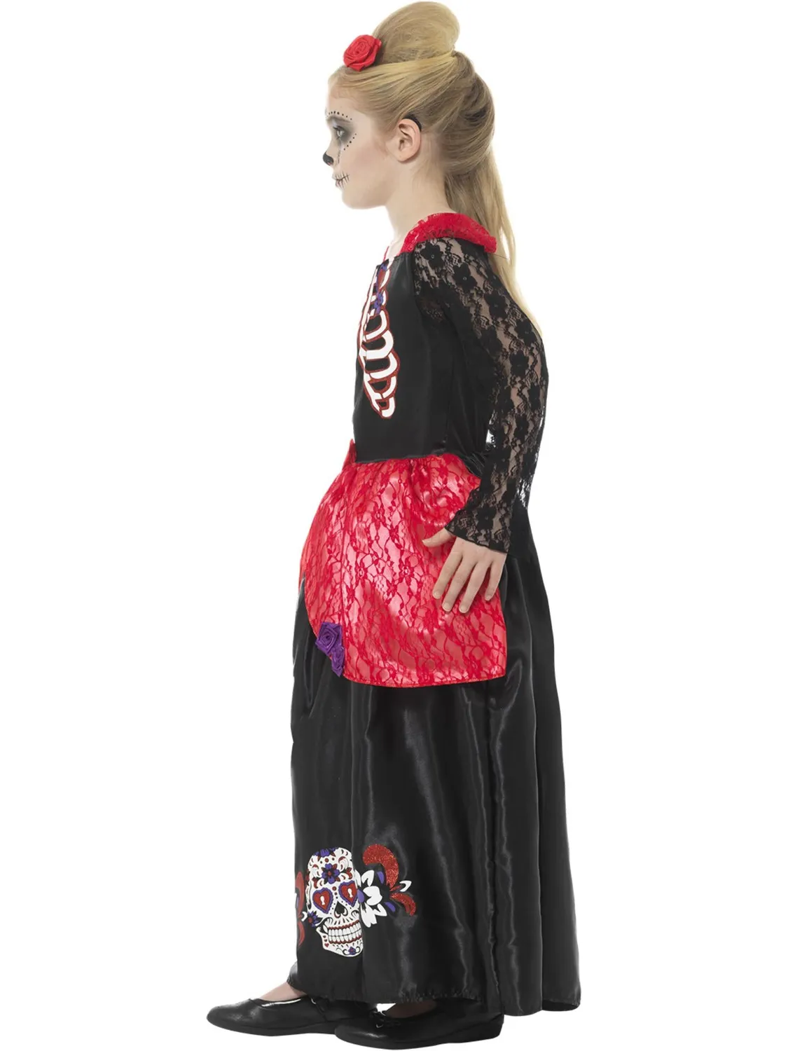 Smiffys Day of the Dead costume bambina 7-9 anni nero