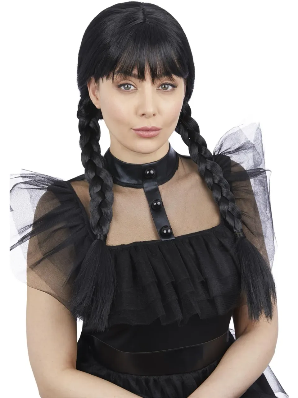 Smiffys Gothic Schoolgirl parrucca nera trecce taglia unica