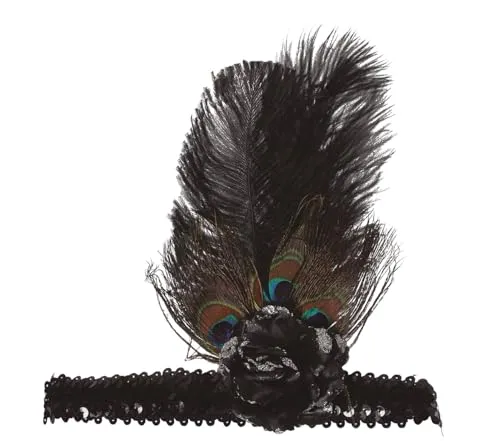 Fiestas Guirca Nastro Paillettes Nero Accessorio con Piume