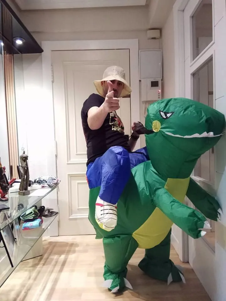 Bodysocks Dinosauro T-Rex Costume Gonfiabile Adulto Cappello