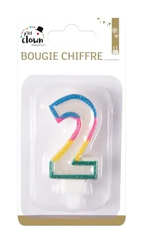P'tit Clown arcobaleno glitter candela numero compleanno