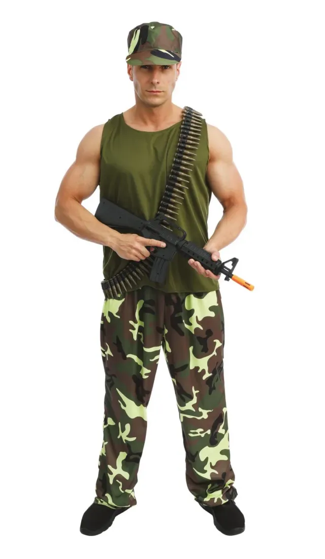 P'tit Clown Travestimento Soldato Mimetico Costume Uomo L-XL