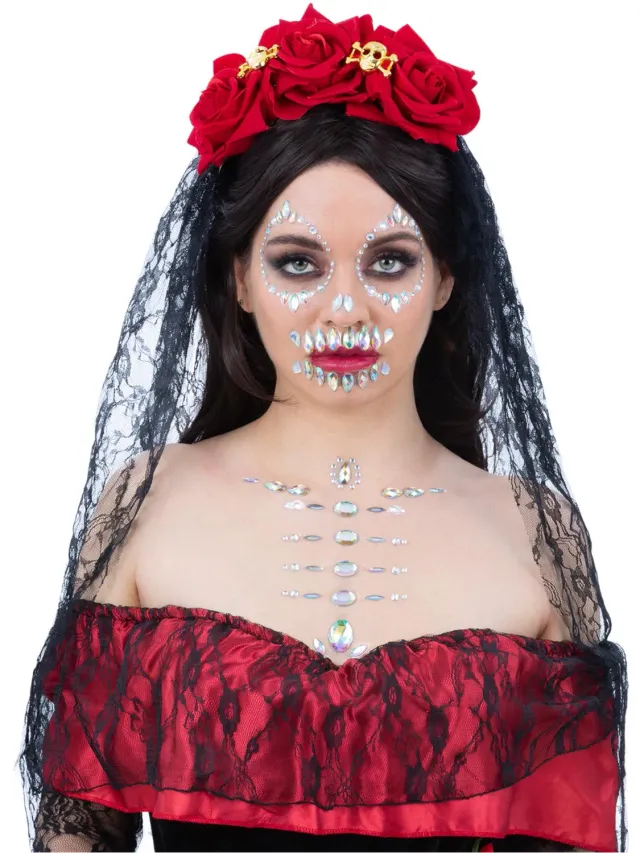 Smiffys Make-Up FX gioielli viso teschio adesivi