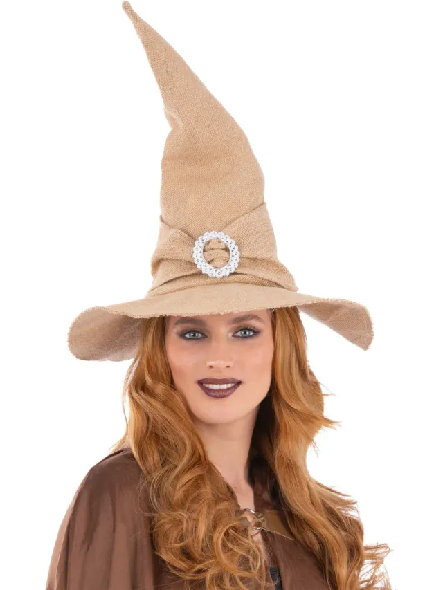 Smiffys Burlap Witch Hat cappello strega beige con fibbia
