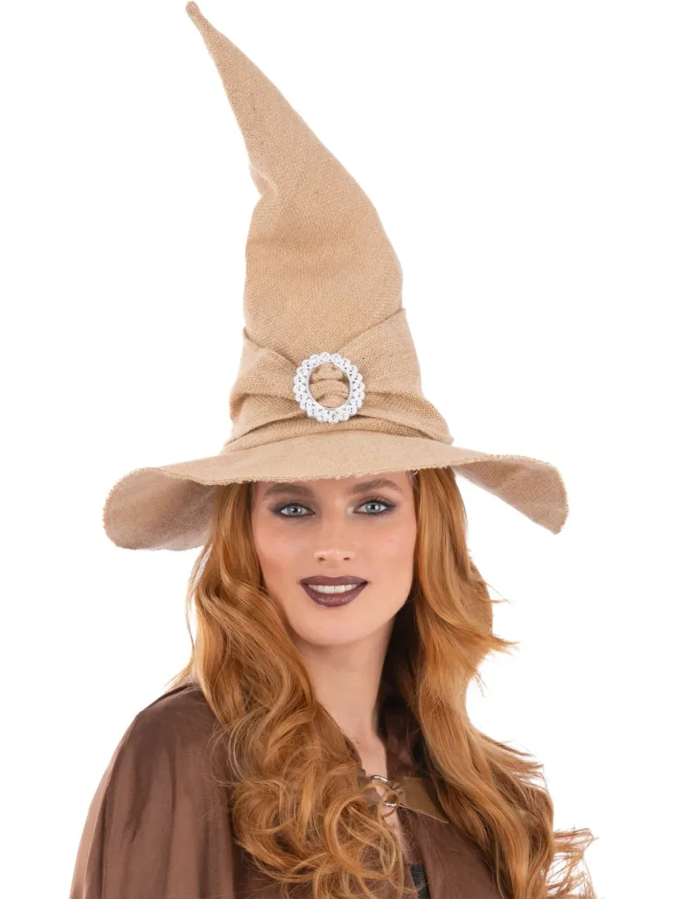 Smiffys Burlap Witch Hat cappello strega beige con fibbia