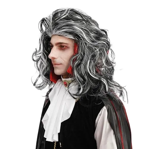 P'tit Clown re22185 parrucca vampiro lunga bianco nero